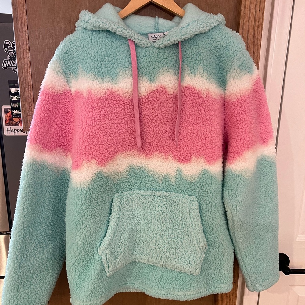 crown & ivy Plush Sherpa Hoodie in Mint, Pink & White